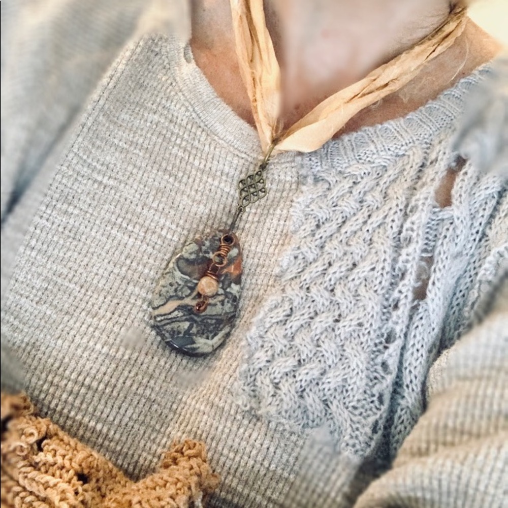 Handcrafted Jasper Pendant Sari Silk Necklace